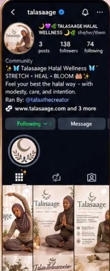 Instagram profile for Talasaage Halal Wellness (@talasaage)
