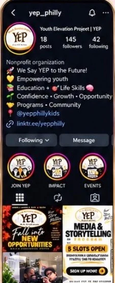 Instagram profile for Youth Elevation Project (@yep_philly)